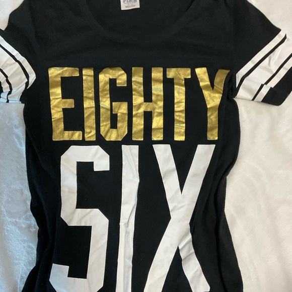 Vintage PINK Victoria Secret Black and Gold 'Eighty Six' Top and Pants S… - Picture 4 of 13